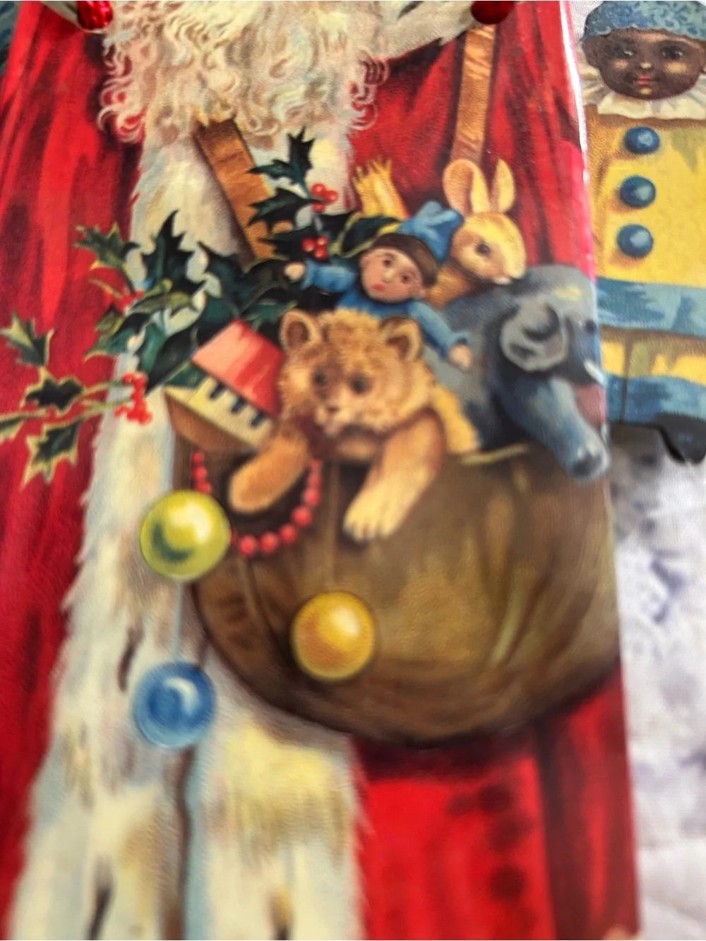 VTG GIFTED LINE PAPER MARIONETTE SANTA TOYS FIGURES (1996) 3D CHRISTMAS BAG